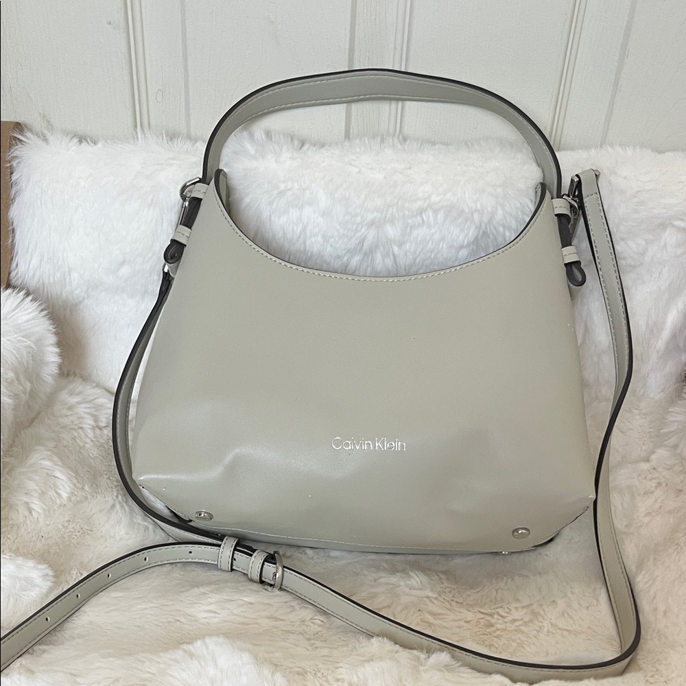 NEW Calvin Klein Cream Leather Shoulder Hobo Bag
